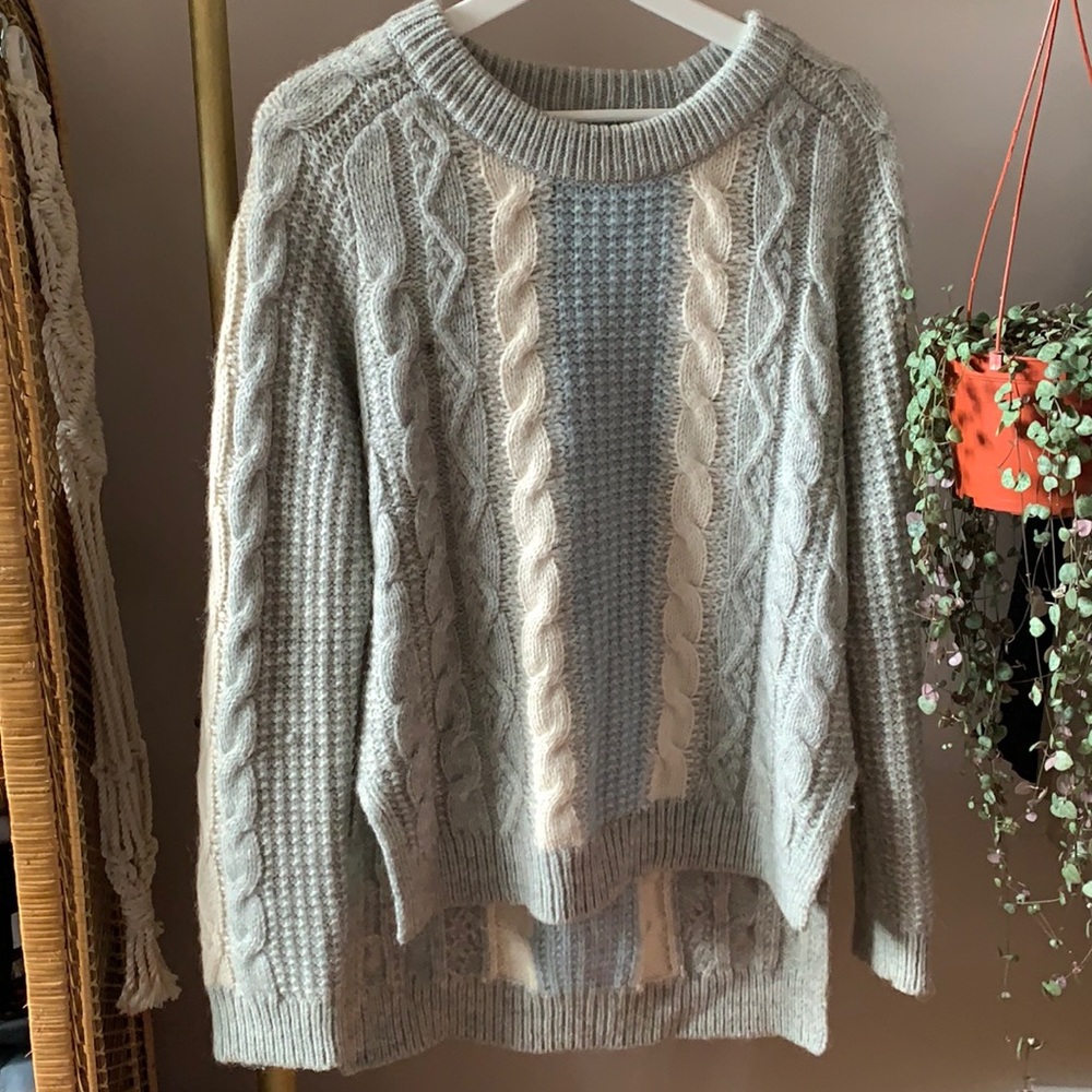 Cynthia Rowley Alpaca Blend Crew Neck Cable Knit High Low Sweater Size Large